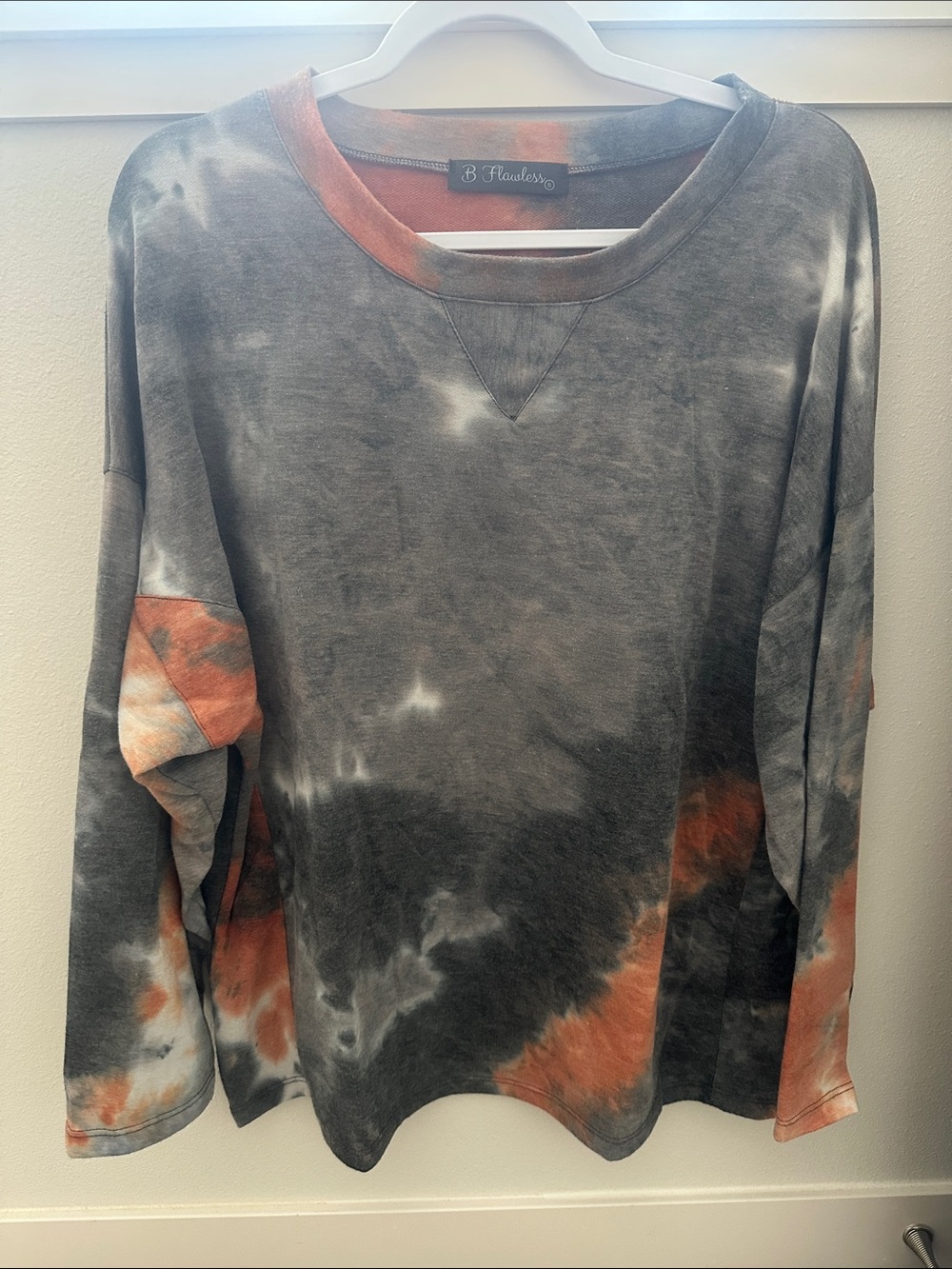 B3 Flawless Women's Long Sleeve Tie-Dye Tee in Gray & Orange